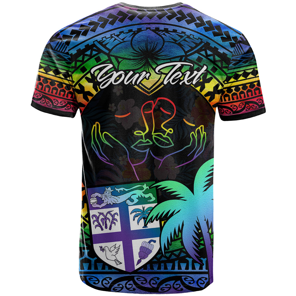 Personalised Fiji LGBT T Shirt Love Is Love Tapa Pattern Rainbow Water Color LT9 - Polynesian Pride