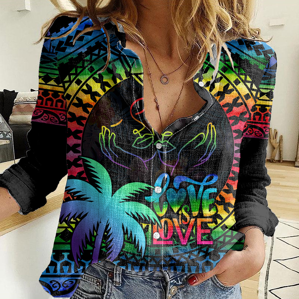 personalised-fiji-lgbt-women-casual-shirt-love-is-love-tapa-pattern-rainbow-water-color