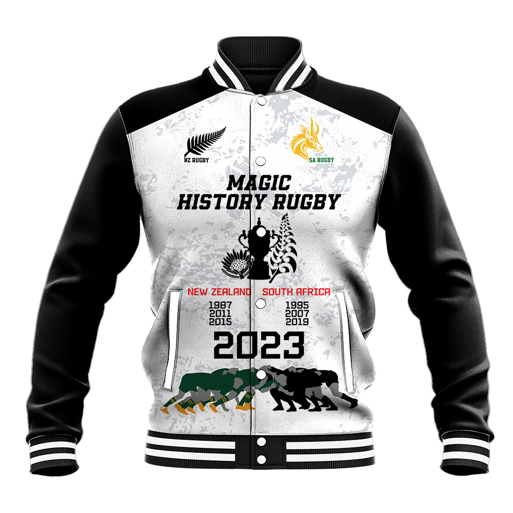 New Zealand South Africa Rugby Baseball Jacket History Commemorative World Cup Winners Unique LT9 Unisex White - Polynesian Pride