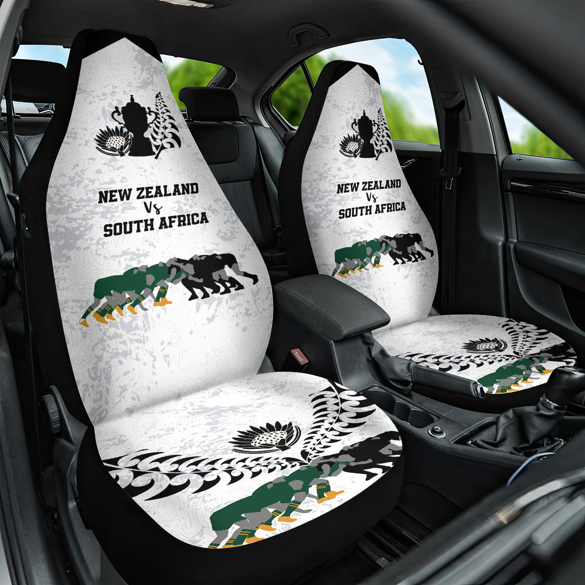New Zealand South Africa Rugby Car Seat Cover History Commemorative World Cup Winners Unique LT9 One Size White - Polynesian Pride