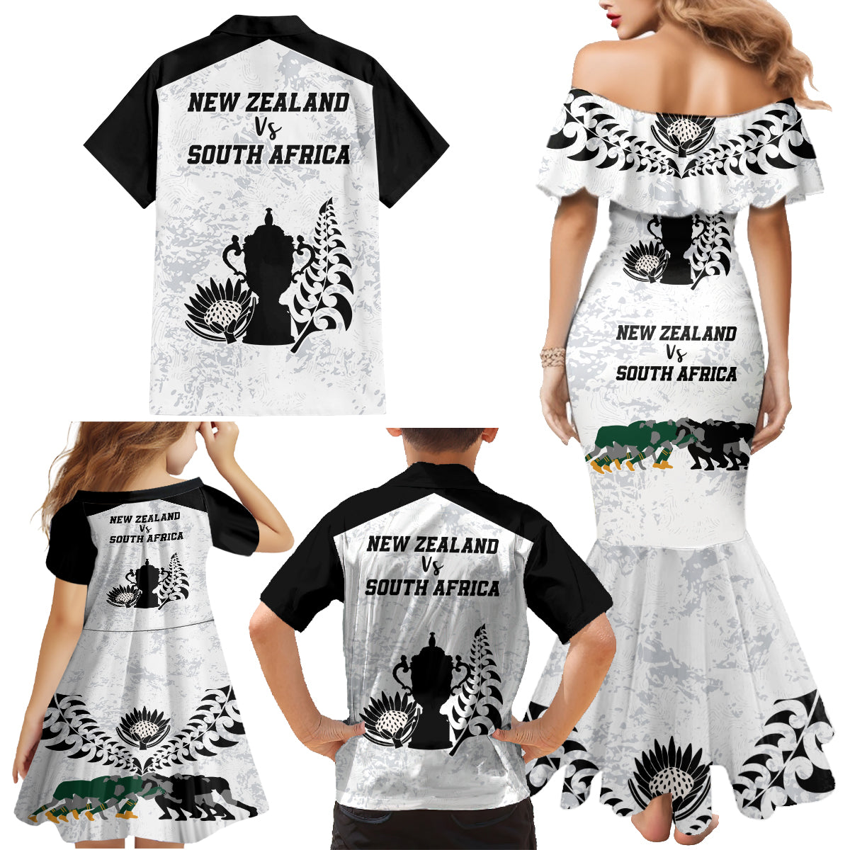 New Zealand South Africa Rugby Family Matching Mermaid Dress and Hawaiian Shirt History Commemorative World Cup Winners Unique LT9 - Polynesian Pride