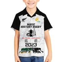 New Zealand South Africa Rugby Family Matching Off Shoulder Long Sleeve Dress and Hawaiian Shirt History Commemorative World Cup Winners Unique LT9 Son's Shirt White - Polynesian Pride