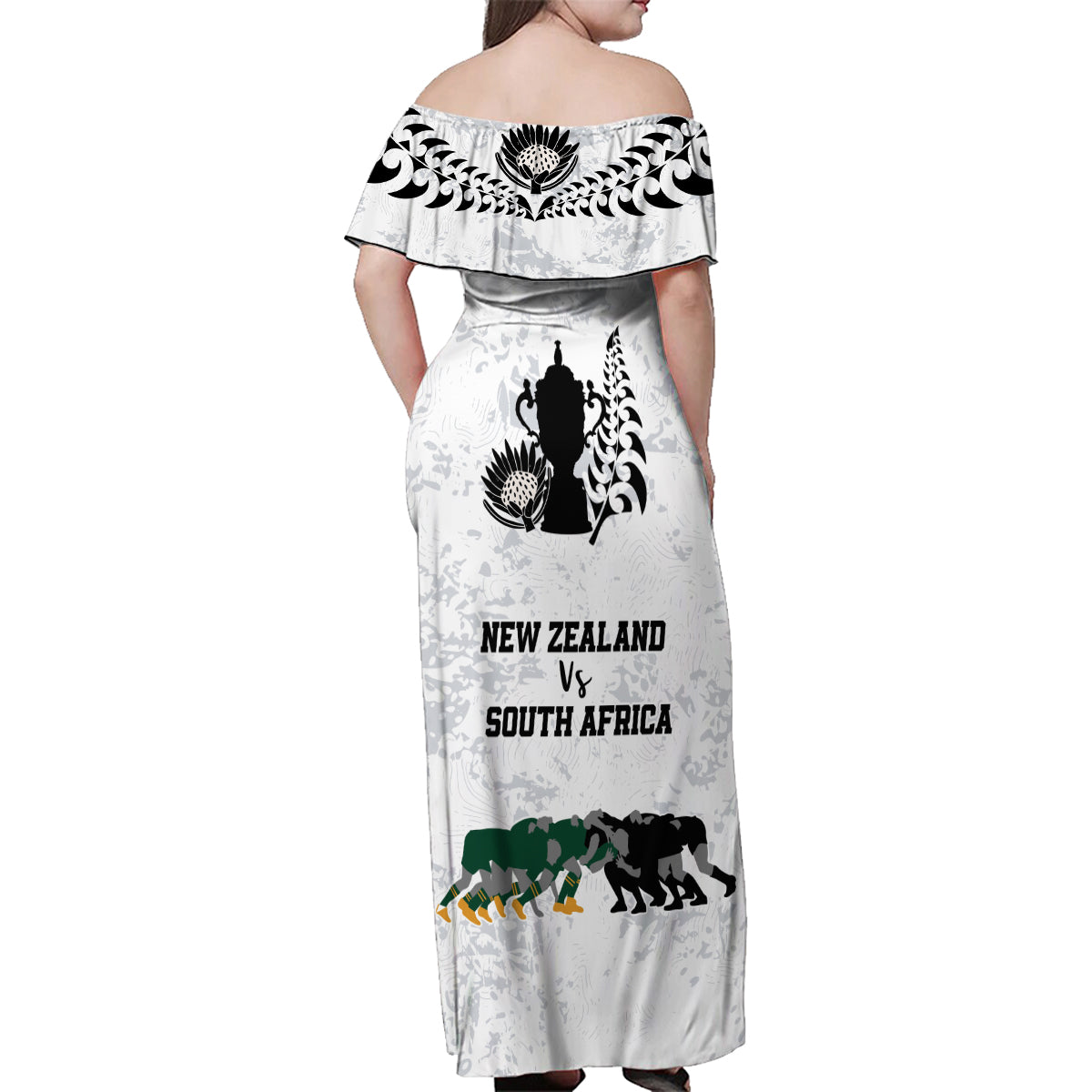 New Zealand South Africa Rugby Family Matching Off Shoulder Maxi Dress and Hawaiian Shirt History Commemorative World Cup Winners Unique LT9 - Polynesian Pride