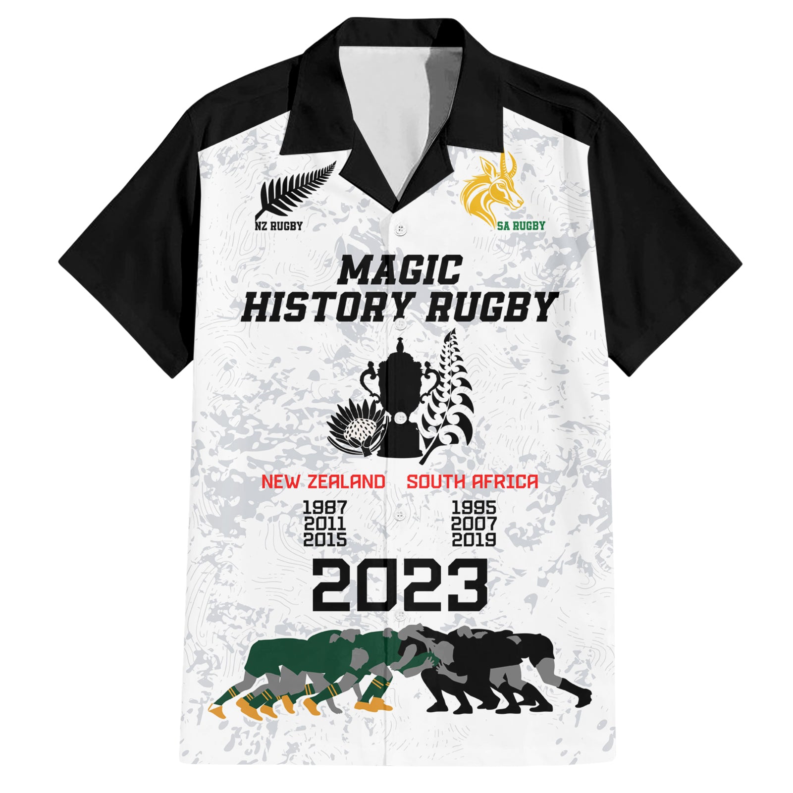 New Zealand South Africa Rugby Hawaiian Shirt History Commemorative World Cup Winners Unique LT9 White - Polynesian Pride