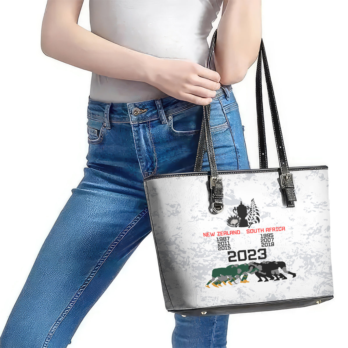 New Zealand South Africa Rugby Leather Tote Bag History Commemorative World Cup Winners Unique LT9 - Polynesian Pride