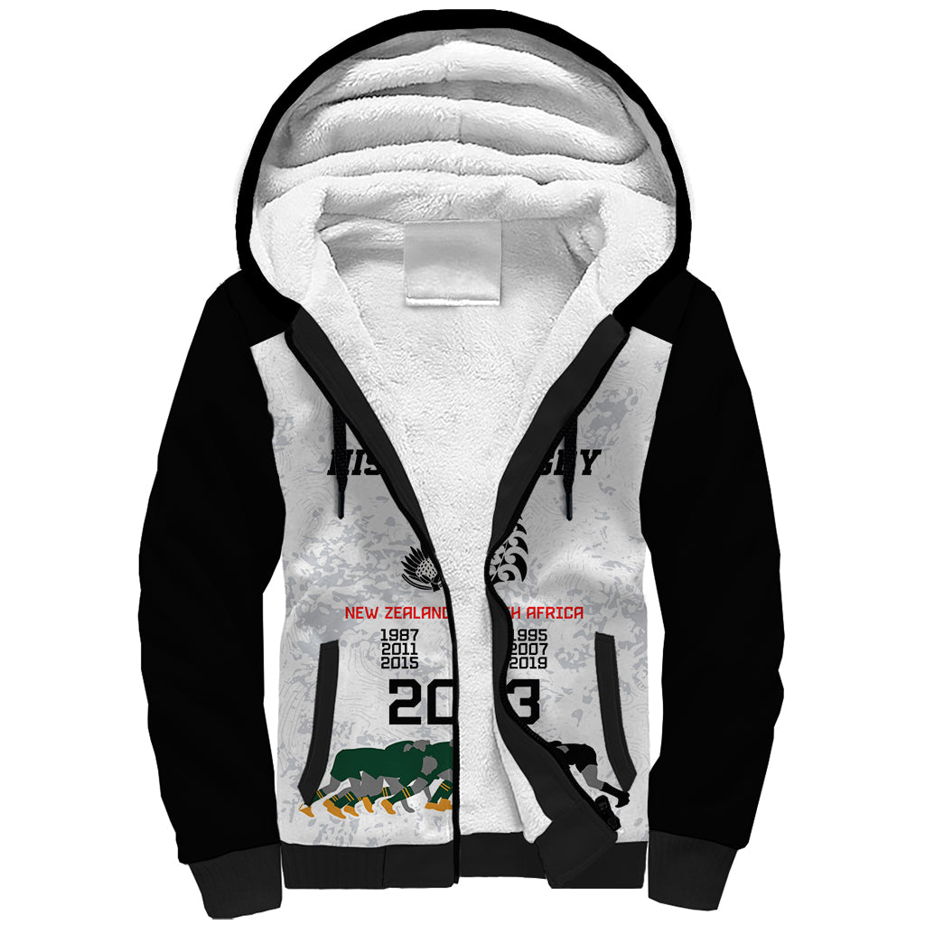 New Zealand South Africa Rugby Sherpa Hoodie History Commemorative World Cup Winners Unique LT9 Unisex White - Polynesian Pride