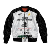 New Zealand South Africa Rugby Sleeve Zip Bomber Jacket History Commemorative World Cup Winners Unique LT9 Unisex White - Polynesian Pride
