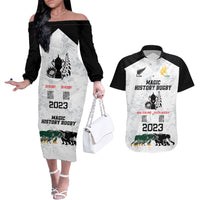 Custom New Zealand South Africa Rugby Couples Matching Off The Shoulder Long Sleeve Dress and Hawaiian Shirt History Commemorative World Cup Winners Unique LT9 White - Polynesian Pride