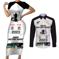 Custom New Zealand South Africa Rugby Couples Matching Short Sleeve Bodycon Dress and Long Sleeve Button Shirt History Commemorative World Cup Winners Unique LT9 White - Polynesian Pride