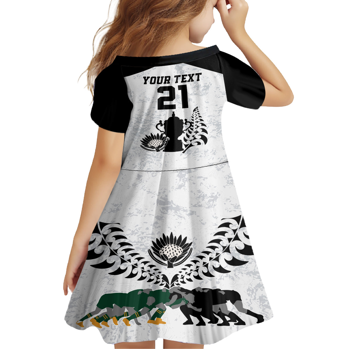 Custom New Zealand South Africa Rugby Kid Short Sleeve Dress History Commemorative World Cup Winners Unique LT9 - Polynesian Pride