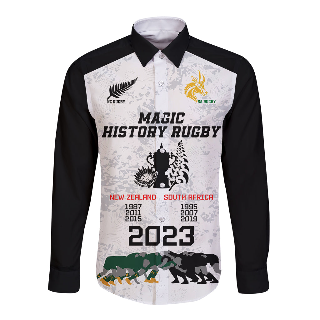 Custom New Zealand South Africa Rugby Long Sleeve Button Shirt History Commemorative World Cup Winners Unique LT9 Unisex White - Polynesian Pride