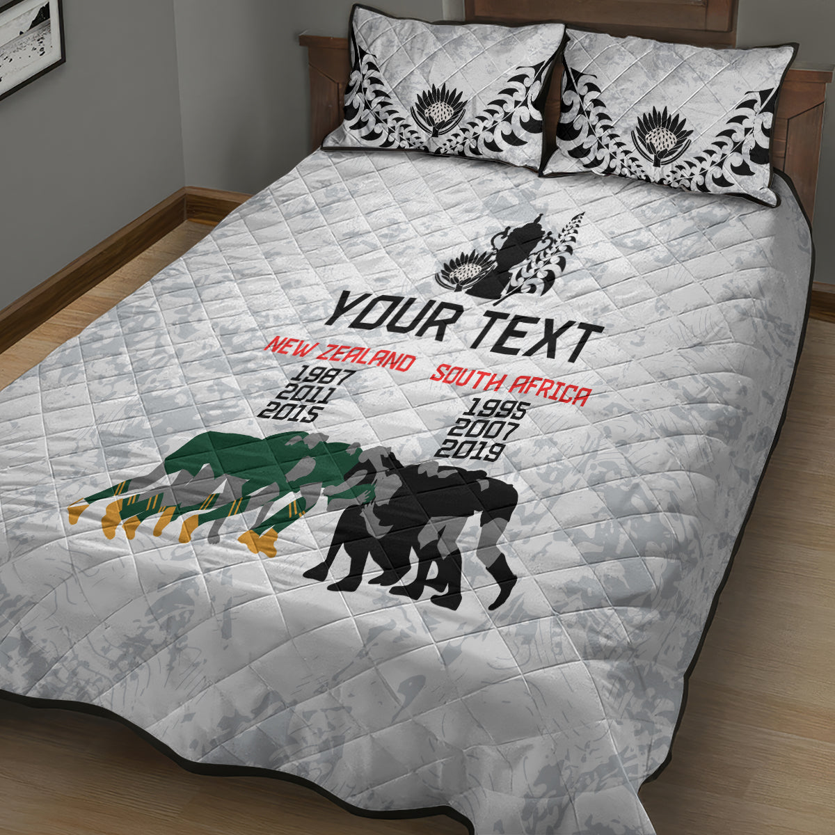 Custom New Zealand South Africa Rugby Quilt Bed Set History Commemorative World Cup Winners Unique LT9 - Polynesian Pride