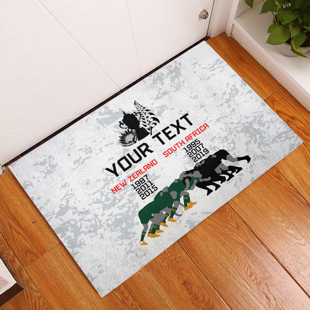 Custom New Zealand South Africa Rugby Rubber Doormat History Commemorative World Cup Winners Unique LT9 White - Polynesian Pride