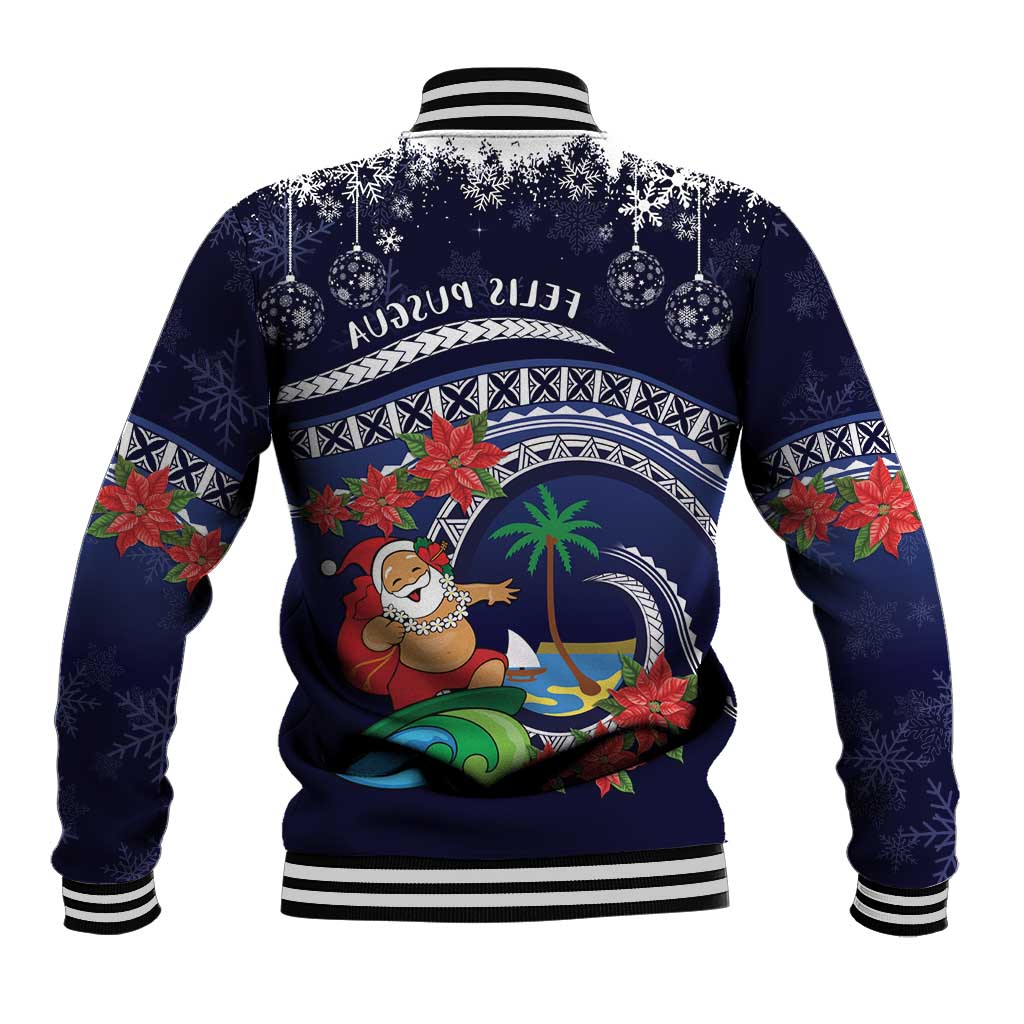 Felis Pusgua Guam Santa Baseball Jacket Merry Christmas with Polynesian Tribal