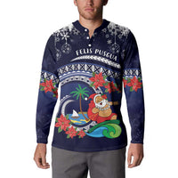 Felis Pusgua Guam Santa Button Sweatshirt Merry Christmas with Polynesian Tribal