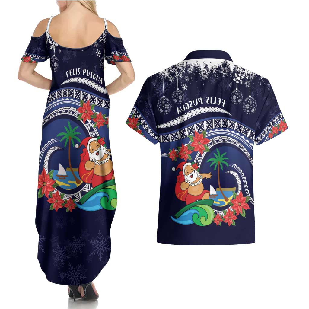 Felis Pusgua Guam Santa Couples Matching Summer Maxi Dress and Hawaiian Shirt Merry Christmas with Polynesian Tribal LT9 - Polynesian Pride