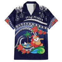 Felis Pusgua Guam Santa Family Matching Long Sleeve Bodycon Dress and Hawaiian Shirt Merry Christmas with Polynesian Tribal LT9 Dad's Shirt - Short Sleeve Blue - Polynesian Pride