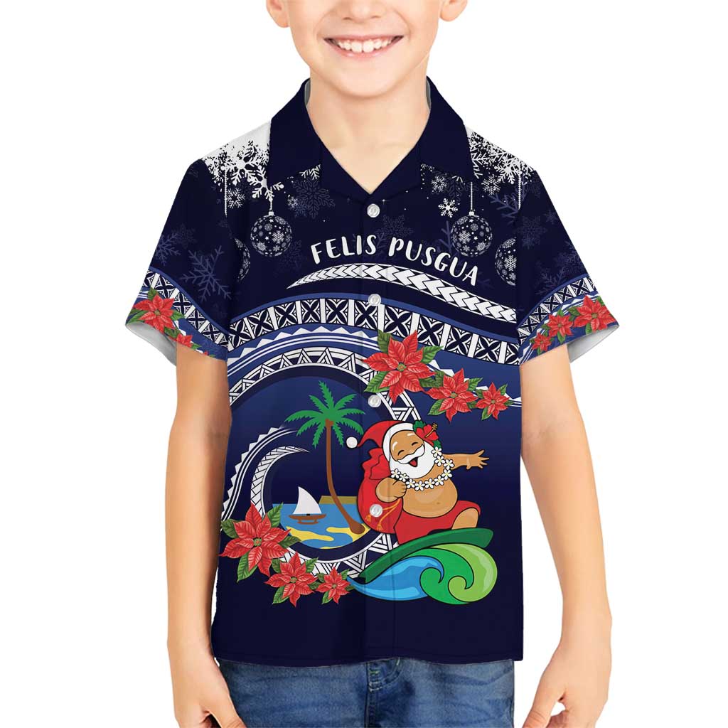 Felis Pusgua Guam Santa Family Matching Long Sleeve Bodycon Dress and Hawaiian Shirt Merry Christmas with Polynesian Tribal LT9 Son's Shirt Blue - Polynesian Pride