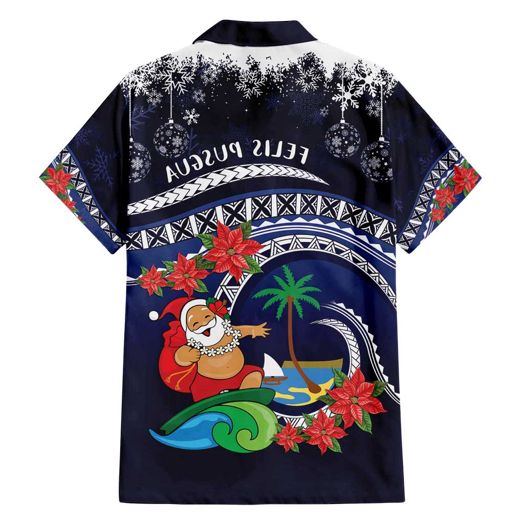 Felis Pusgua Guam Santa Family Matching Off Shoulder Short Dress and Hawaiian Shirt Merry Christmas with Polynesian Tribal