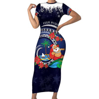 Felis Pusgua Guam Santa Family Matching Short Sleeve Bodycon Dress and Hawaiian Shirt Merry Christmas with Polynesian Tribal