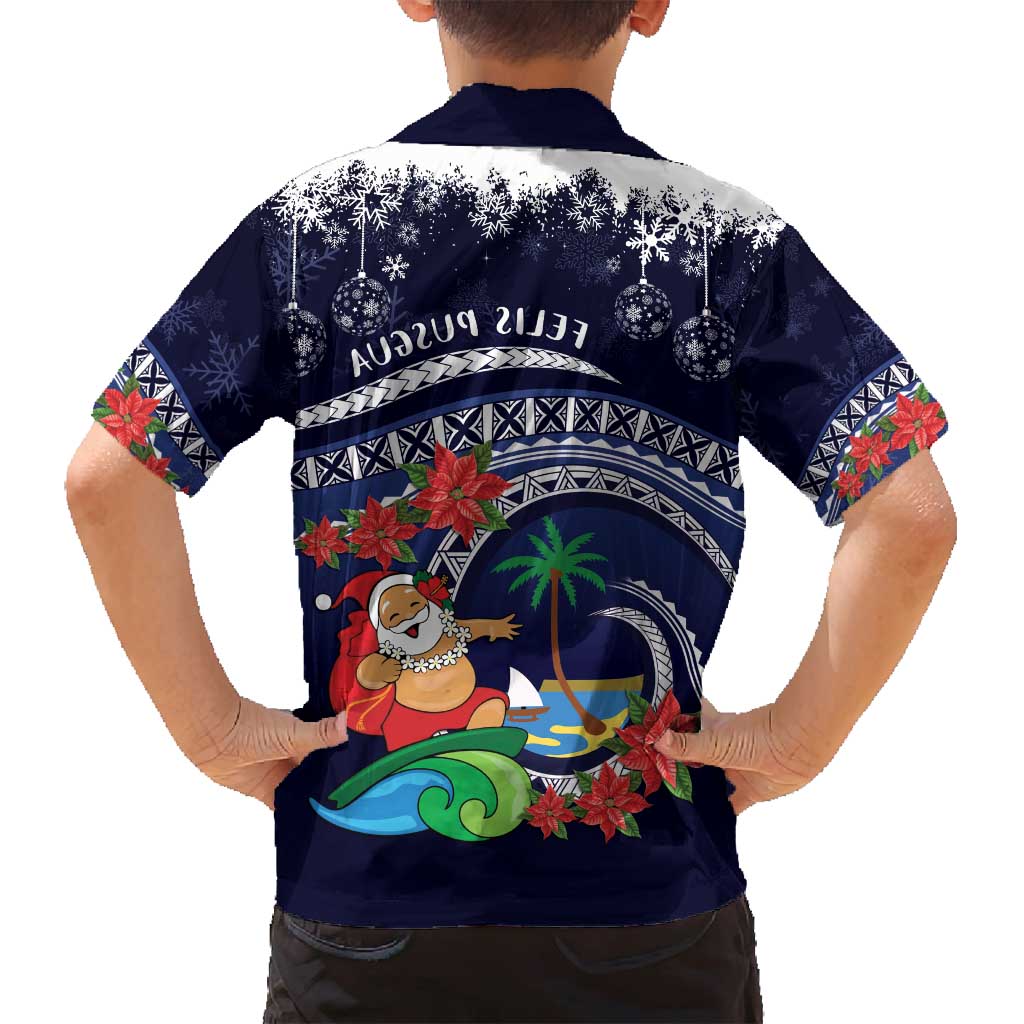 Felis Pusgua Guam Santa Family Matching Summer Maxi Dress and Hawaiian Shirt Merry Christmas with Polynesian Tribal