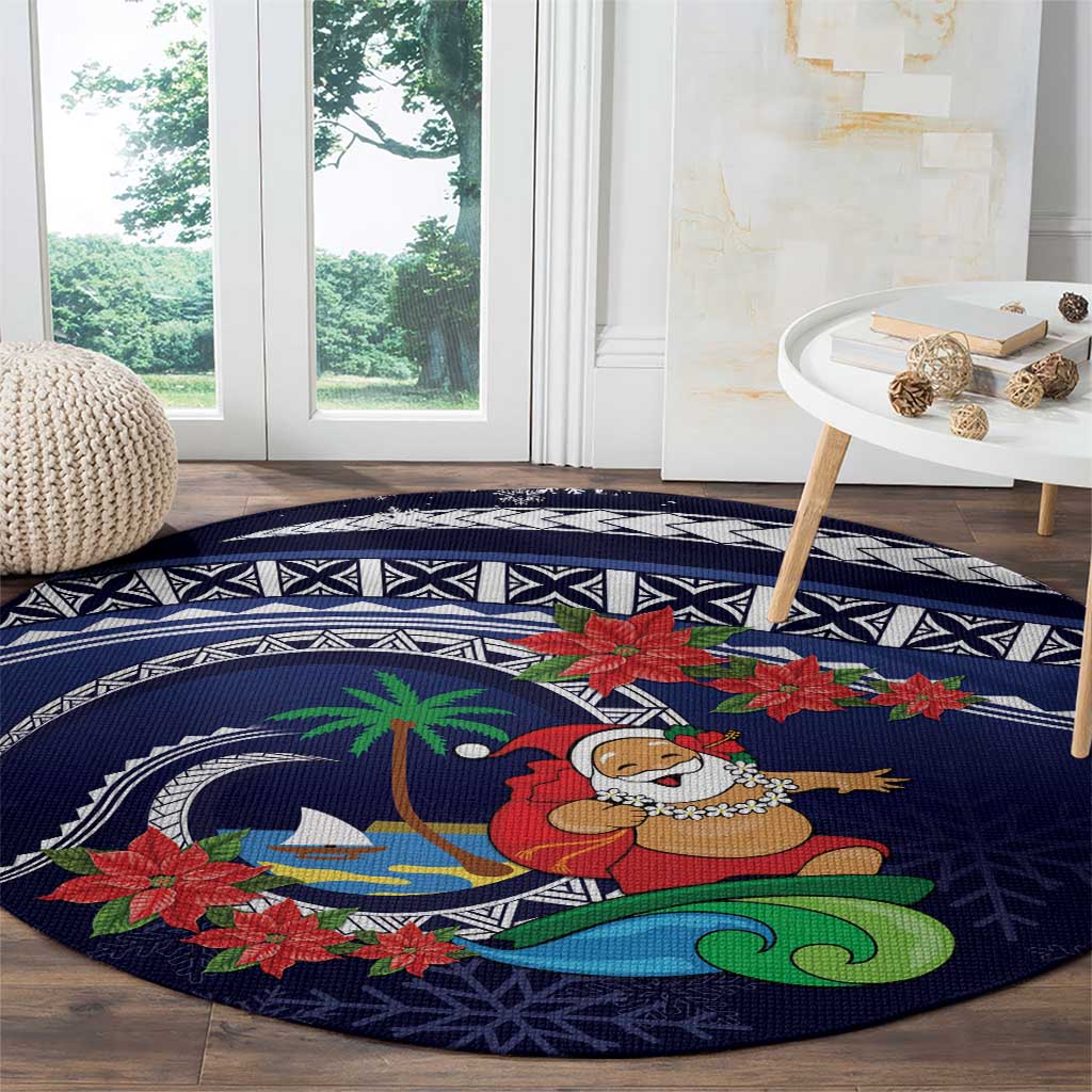 Felis Pusgua Guam Santa Round Carpet Merry Christmas with Polynesian Tribal