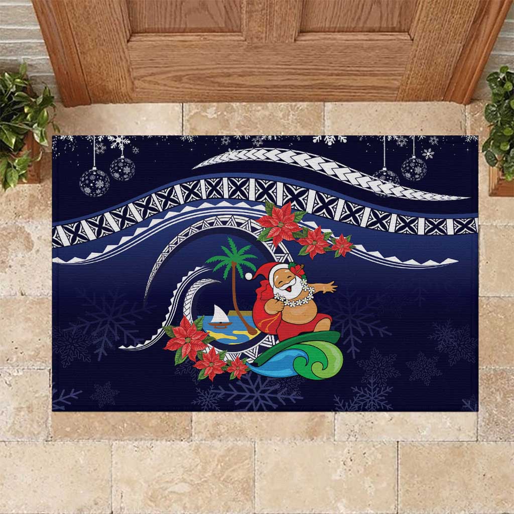 Felis Pusgua Guam Santa Rubber Doormat Merry Christmas with Polynesian Tribal