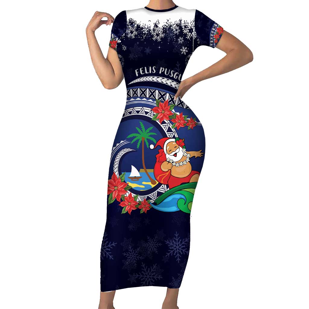 Felis Pusgua Guam Santa Short Sleeve Bodycon Dress Merry Christmas with Polynesian Tribal