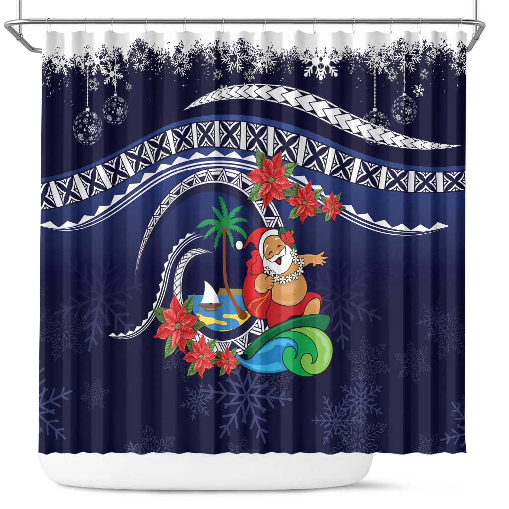 Felis Pusgua Guam Santa Shower Curtain Merry Christmas with Polynesian Tribal