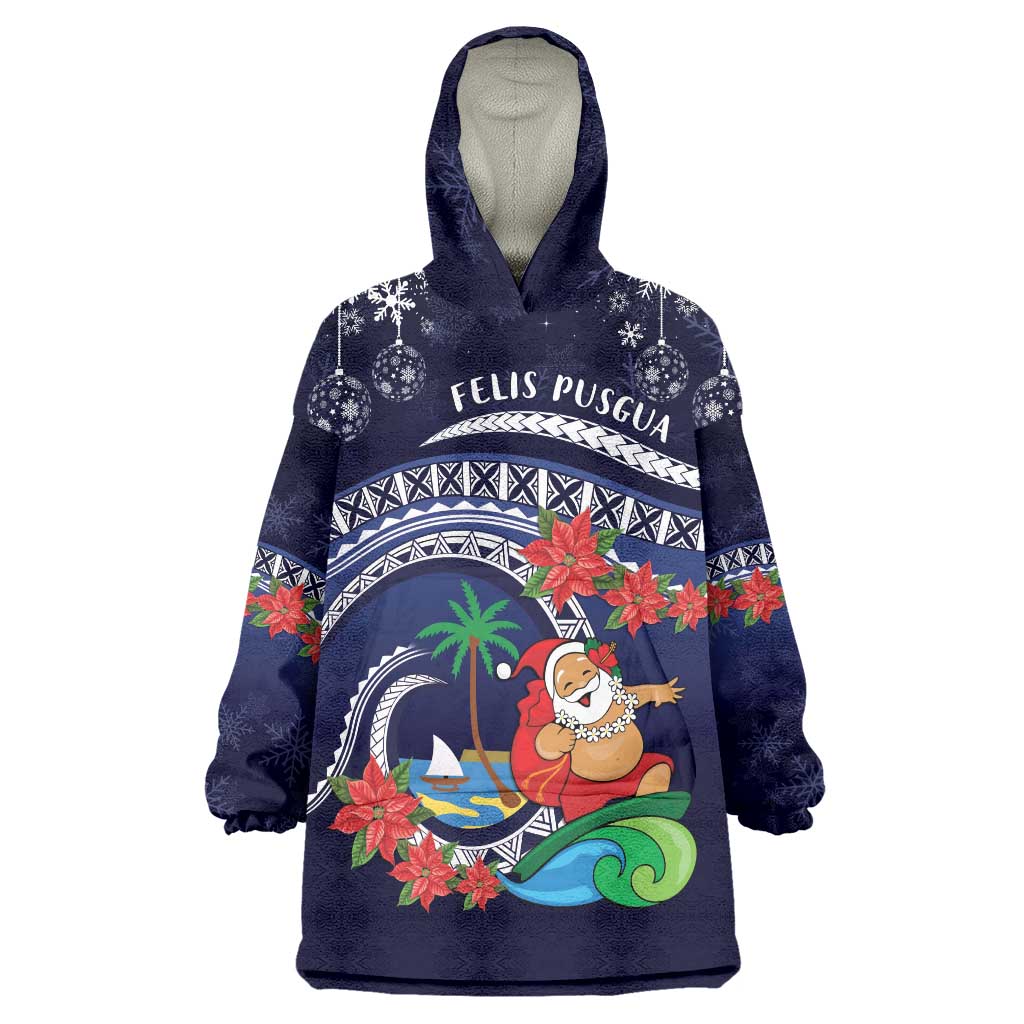 Felis Pusgua Guam Santa Wearable Blanket Hoodie Merry Christmas with Polynesian Tribal