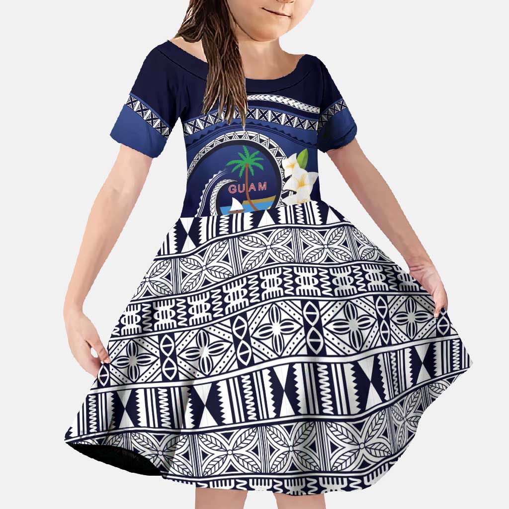 Hafai Adai Guam Guasalis Family Matching Long Sleeve Bodycon Dress and Hawaiian Shirt Polynesian Tribal Pattern LT9 Daughter's Dress Blue - Polynesian Pride
