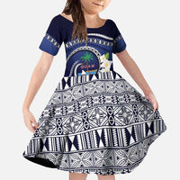 Hafai Adai Guam Guasalis Family Matching Long Sleeve Bodycon Dress and Hawaiian Shirt Polynesian Tribal Pattern LT9 Daughter's Dress Blue - Polynesian Pride