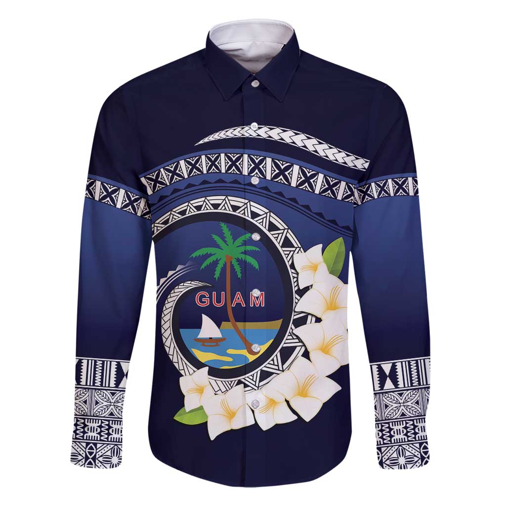 Hafai Adai Guam Guasalis Family Matching Long Sleeve Bodycon Dress and Hawaiian Shirt Polynesian Tribal Pattern LT9 Dad's Shirt - Long Sleeve Blue - Polynesian Pride