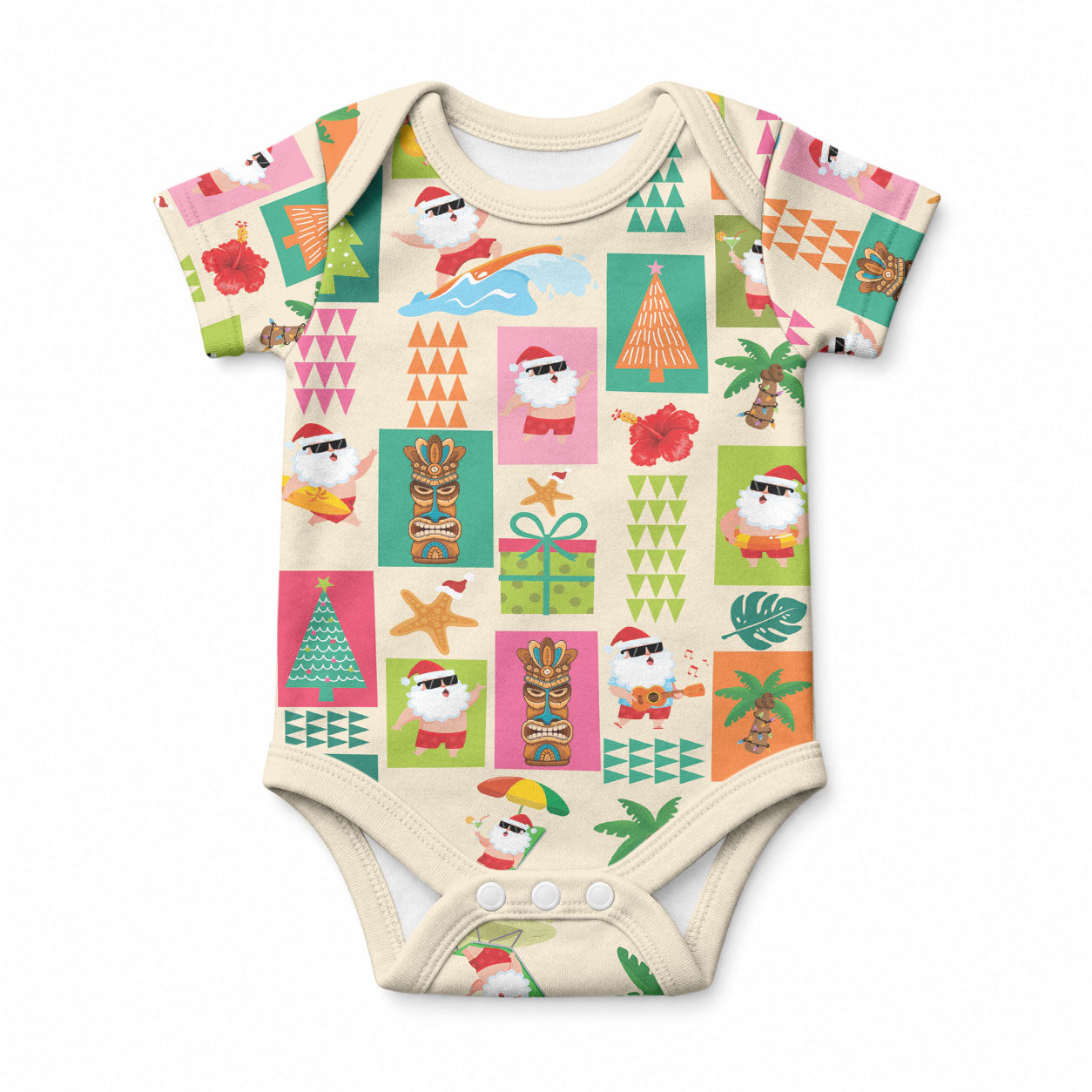 Mele Kalikimaka Hawaii Christmas Baby Onesie Funny Santa Hippie Style LT9 Beige - Polynesian Pride