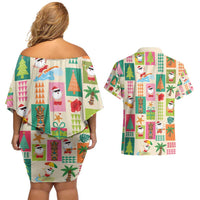 Mele Kalikimaka Hawaii Christmas Couples Matching Off Shoulder Short Dress and Hawaiian Shirt Funny Santan Hippie Style LT9 - Polynesian Pride