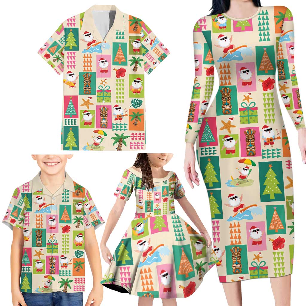 Mele Kalikimaka Hawaii Christmas Family Matching Long Sleeve Bodycon Dress and Hawaiian Shirt Funny Santan Hippie Style LT9 - Polynesian Pride