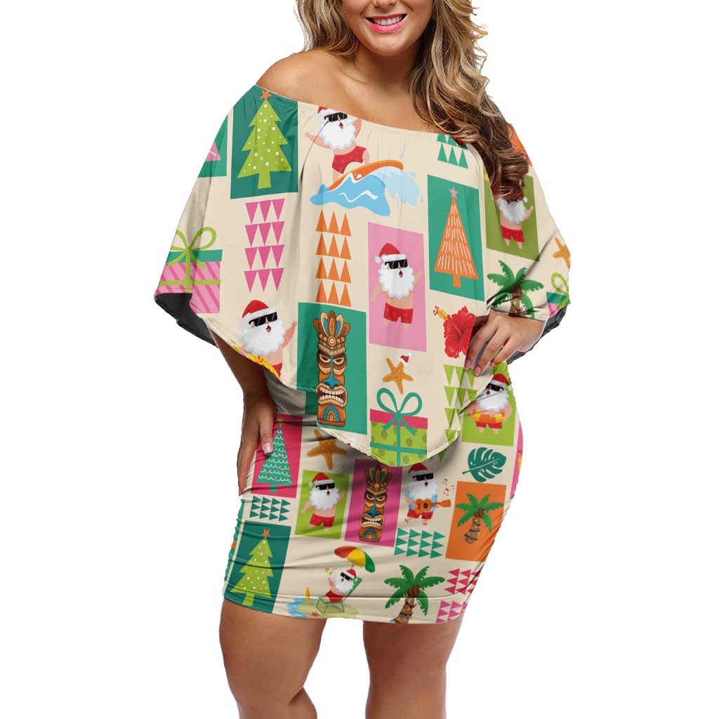 Mele Kalikimaka Hawaii Christmas Off Shoulder Short Dress Funny Santan Hippie Style