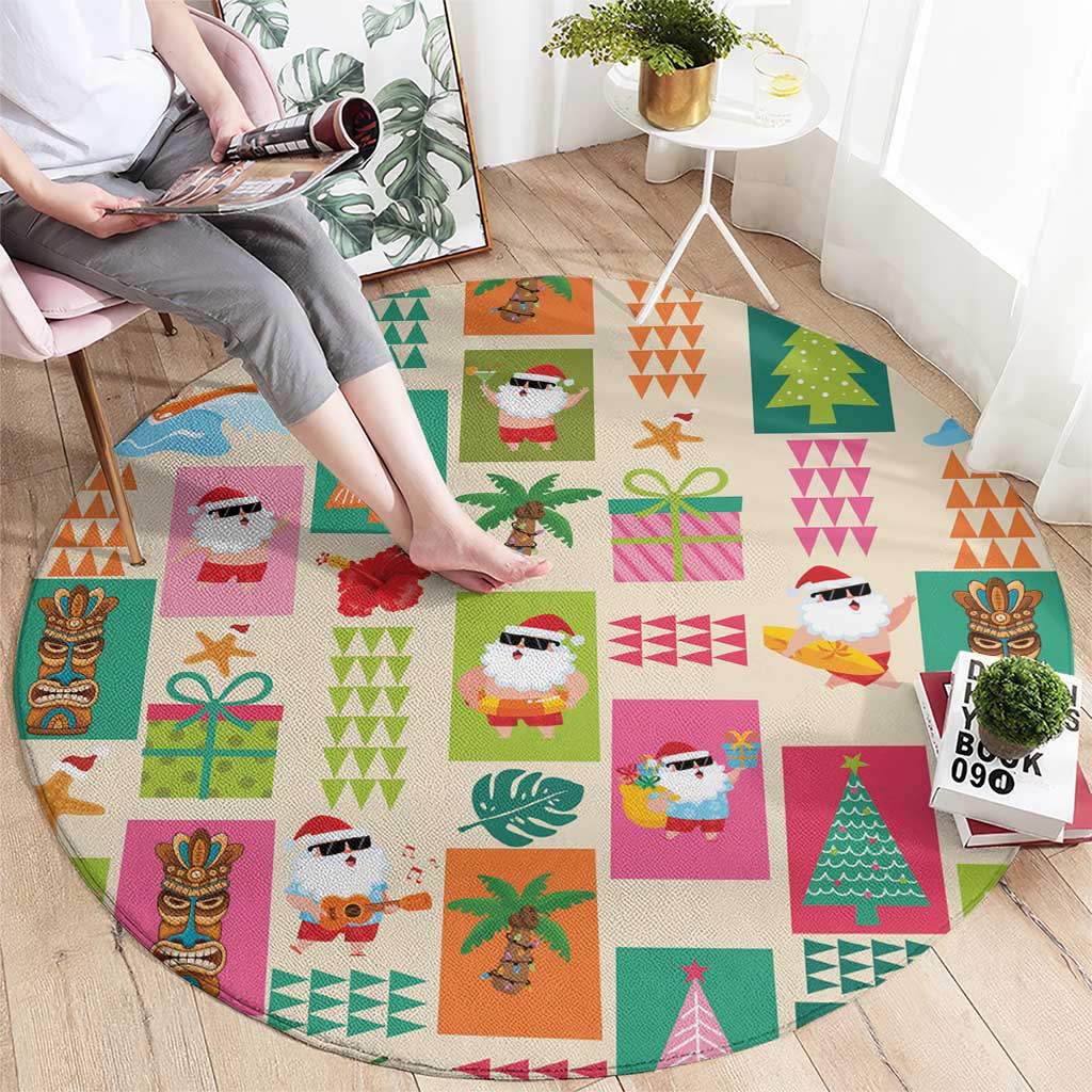 Mele Kalikimaka Hawaii Christmas Round Carpet Funny Santan Hippie Style