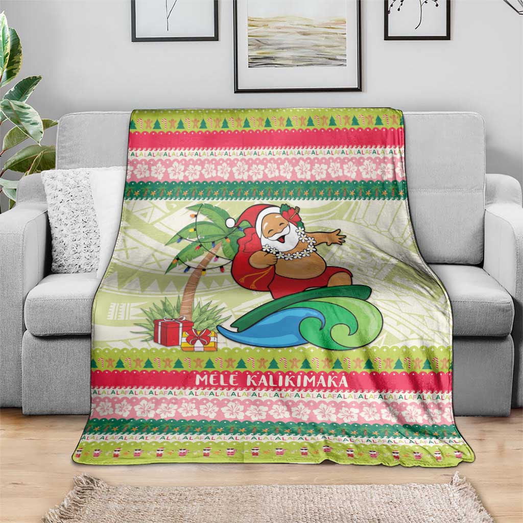 Mele Kalikimaka Hawaii Christmas Blanket Surfing Santa with Polynesian Tribal