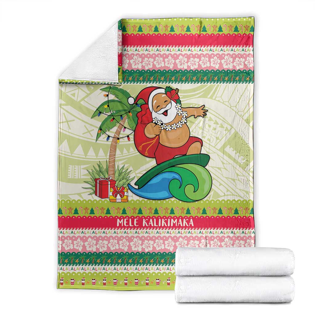 Mele Kalikimaka Hawaii Christmas Blanket Surfing Santa with Polynesian Tribal