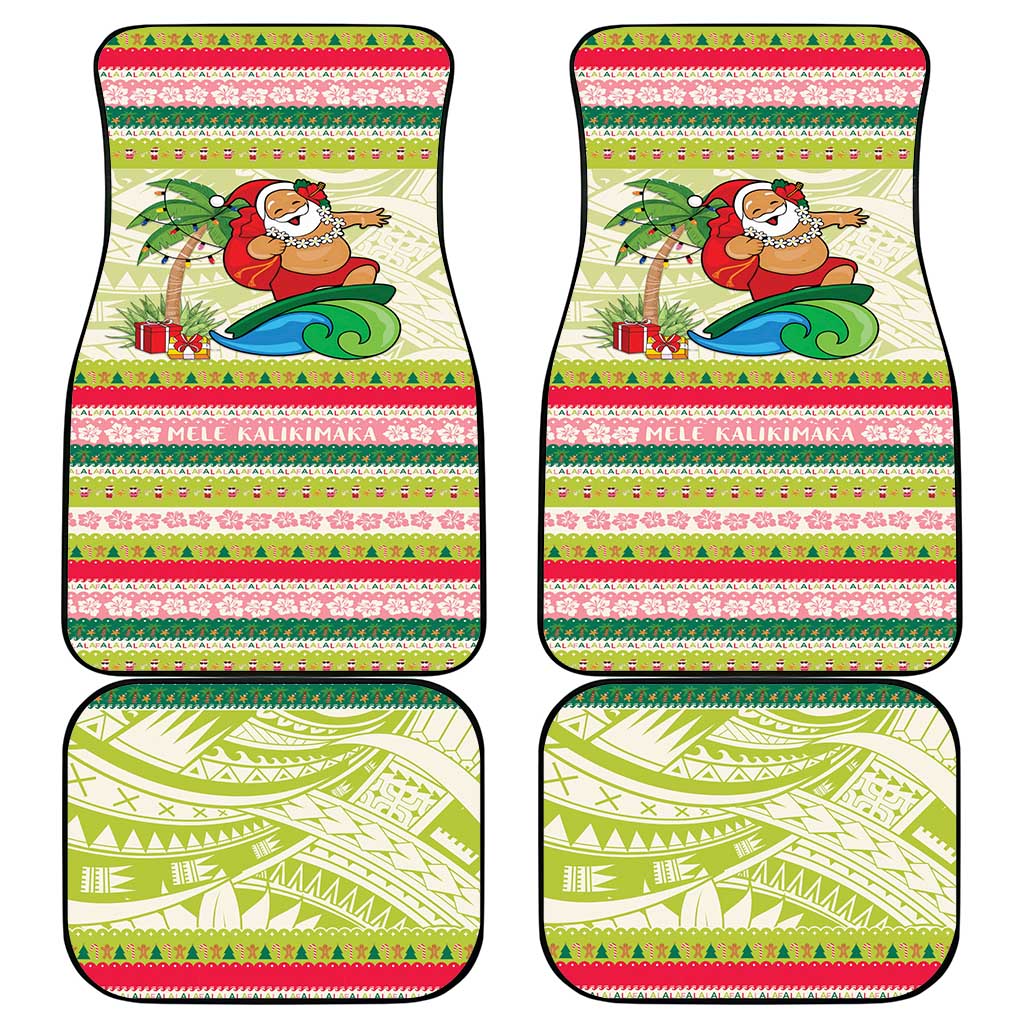 Mele Kalikimaka Hawaii Christmas Car Mats Surfing Santa with Polynesian Tribal