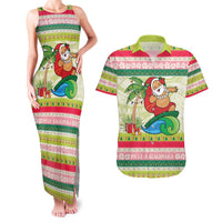 Mele Kalikimaka Hawaii Christmas Couples Matching Tank Maxi Dress and Hawaiian Shirt Surfing Santa with Polynesian Tribal LT9 Green - Polynesian Pride