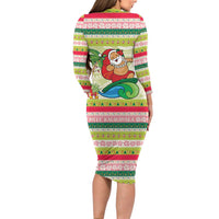 Mele Kalikimaka Hawaii Christmas Family Matching Long Sleeve Bodycon Dress and Hawaiian Shirt Surfing Santa with Polynesian Tribal LT9 - Polynesian Pride