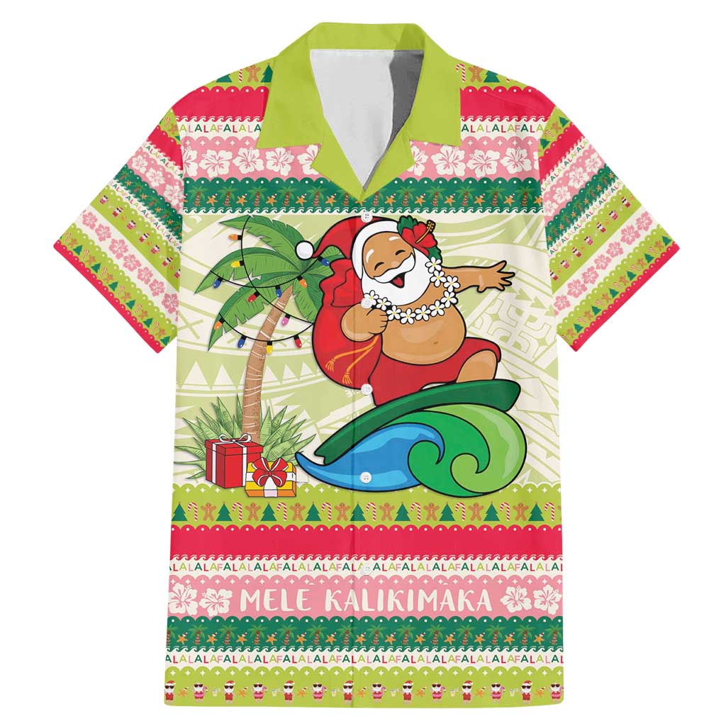 Mele Kalikimaka Hawaii Christmas Family Matching Mermaid Dress and Hawaiian Shirt Surfing Santa with Polynesian Tribal