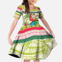 Mele Kalikimaka Hawaii Christmas Family Matching Puletasi and Hawaiian Shirt Surfing Santa with Polynesian Tribal LT9 Daughter's Dress Green - Polynesian Pride