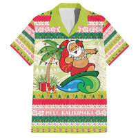 Mele Kalikimaka Hawaii Christmas Family Matching Puletasi and Hawaiian Shirt Surfing Santa with Polynesian Tribal LT9 Dad's Shirt - Short Sleeve Green - Polynesian Pride