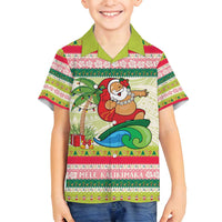 Mele Kalikimaka Hawaii Christmas Family Matching Puletasi and Hawaiian Shirt Surfing Santa with Polynesian Tribal LT9 Son's Shirt Green - Polynesian Pride