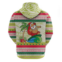 Mele Kalikimaka Hawaii Christmas Hoodie Surfing Santa with Polynesian Tribal