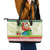 Mele Kalikimaka Hawaii Christmas Leather Tote Bag Surfing Santa with Polynesian Tribal