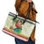 Mele Kalikimaka Hawaii Christmas Leather Tote Bag Surfing Santa with Polynesian Tribal